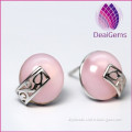 wholesale fashion 925 silver with pink agate stud earring